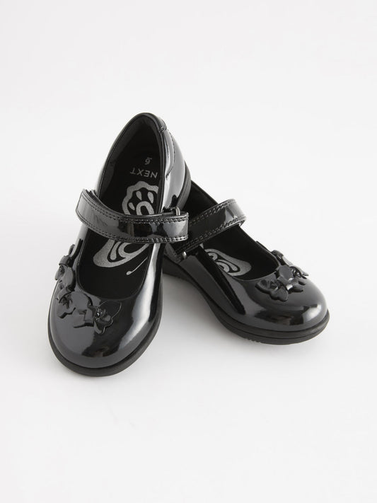 Black Patent Standard Fit (F) School Junior Butterfly Mary Jane Shoes image 1