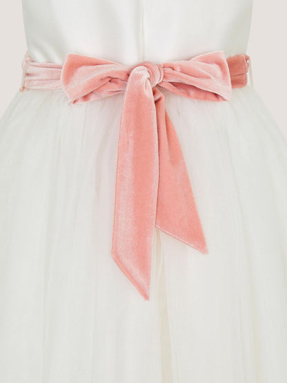 Dsiney Kidz - Monsoon Cream Velvet Bow Bridesmaid Dress image 3