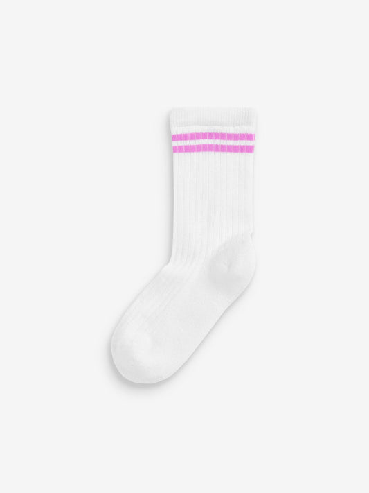 White with fluorescent stripe Cotton Rich Cushioned Sole Ankle Socks 3 Pack image 3
