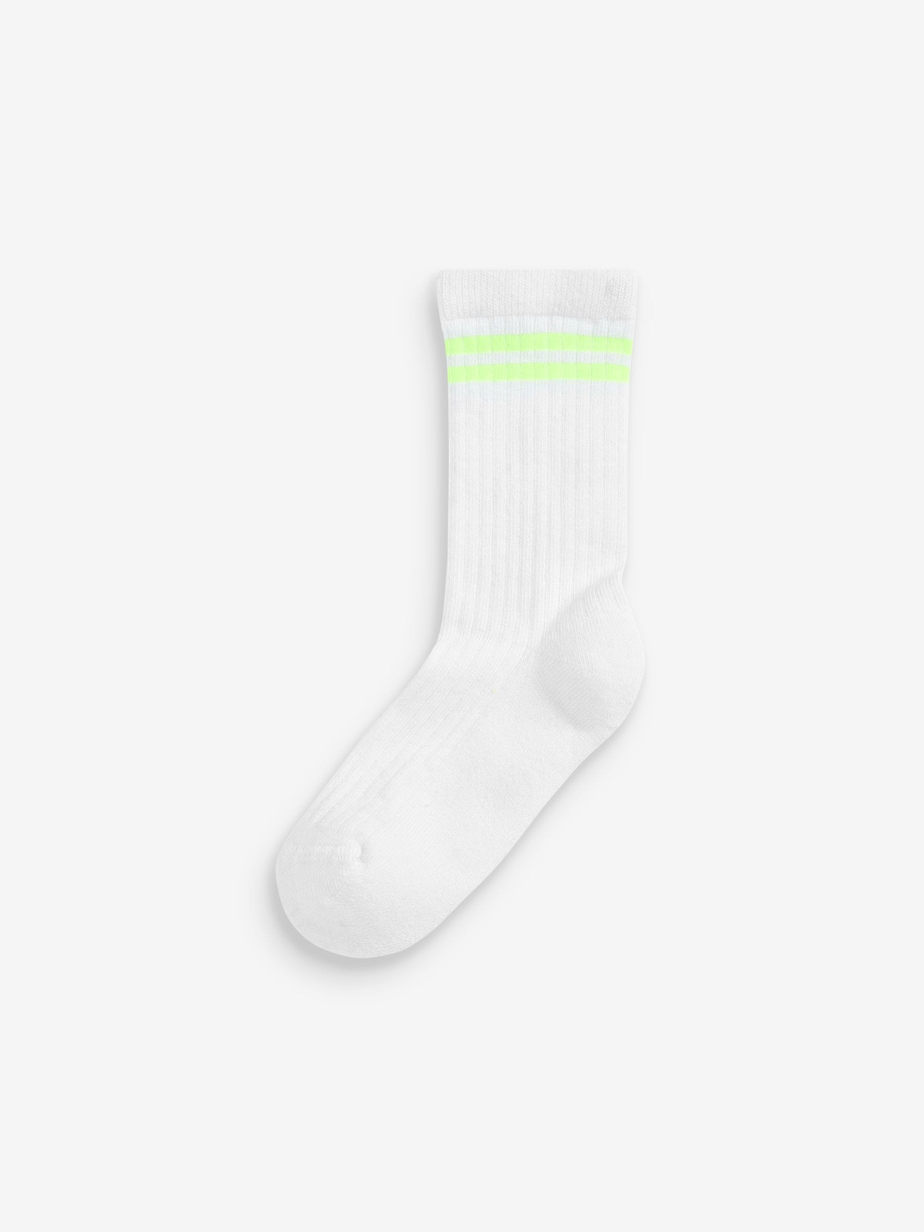 White with fluorescent stripe Cotton Rich Cushioned Sole Ankle Socks 3 Pack image 4