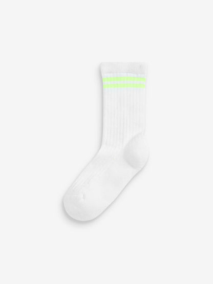 White with fluorescent stripe Cotton Rich Cushioned Sole Ankle Socks 3 Pack image 4