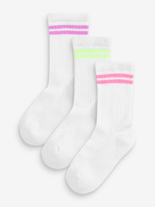 White with fluorescent stripe Cotton Rich Cushioned Sole Ankle Socks 3 Pack image 1