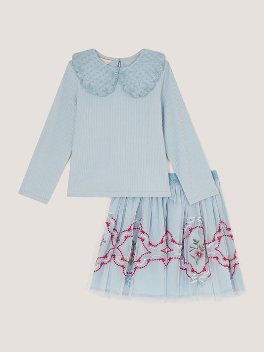 Dsiney Kidz - Monsoon Blue Cheri Top & Mesh Disco Skirt Set image 2