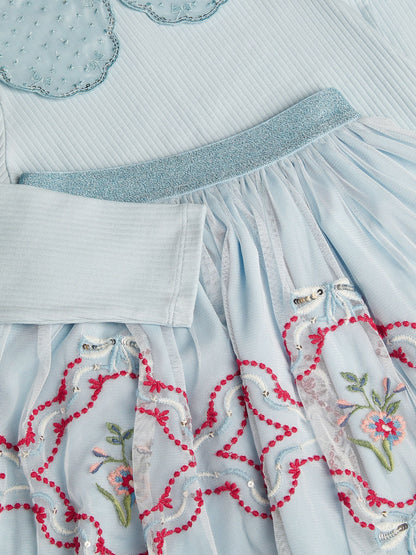 Monsoon Blue Cheri Top & Mesh Disco Skirt Set image 4