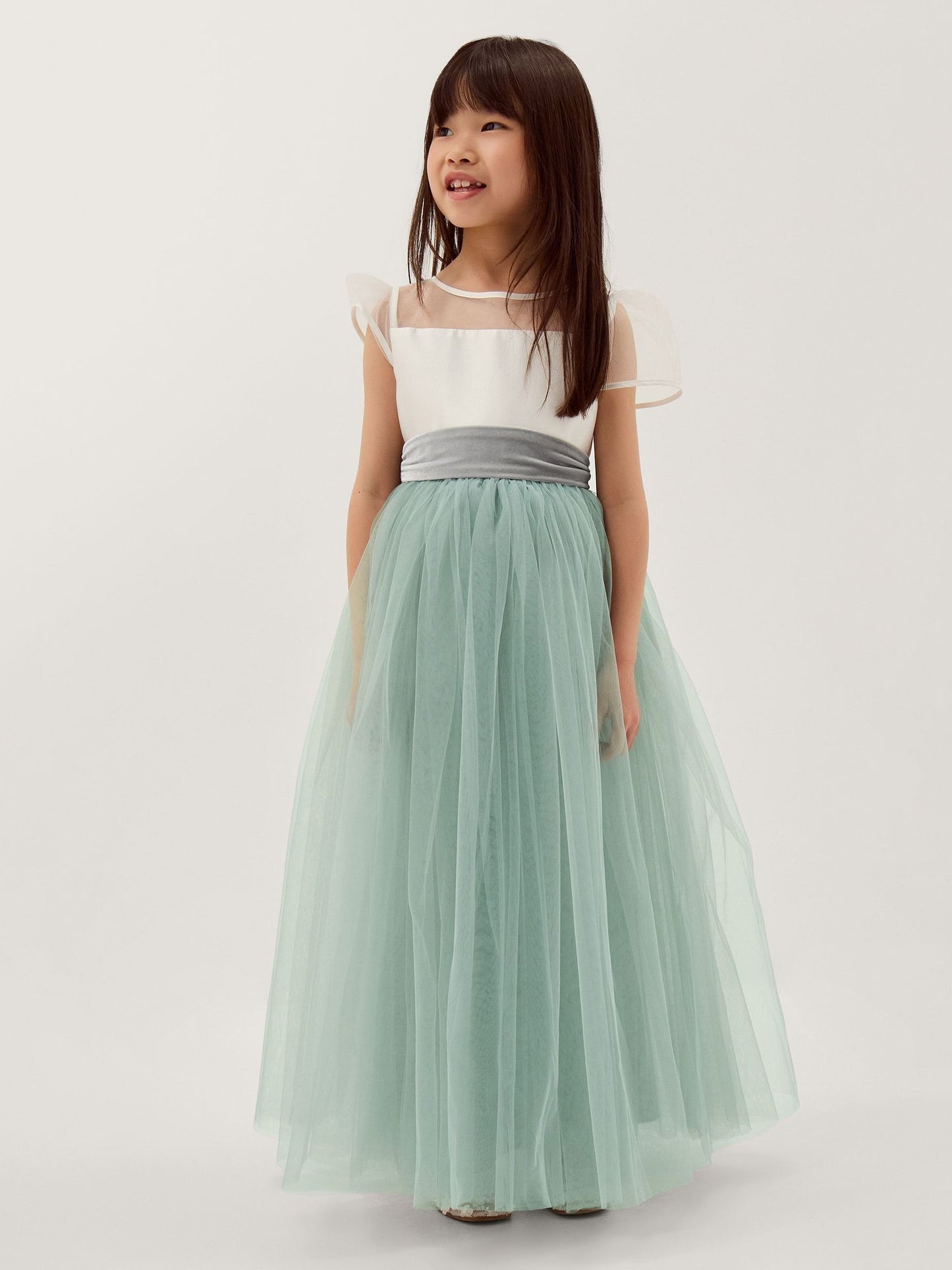 Dsiney Kidz - Monsoon Green Velvet Bow Bridesmaid Dress image 1