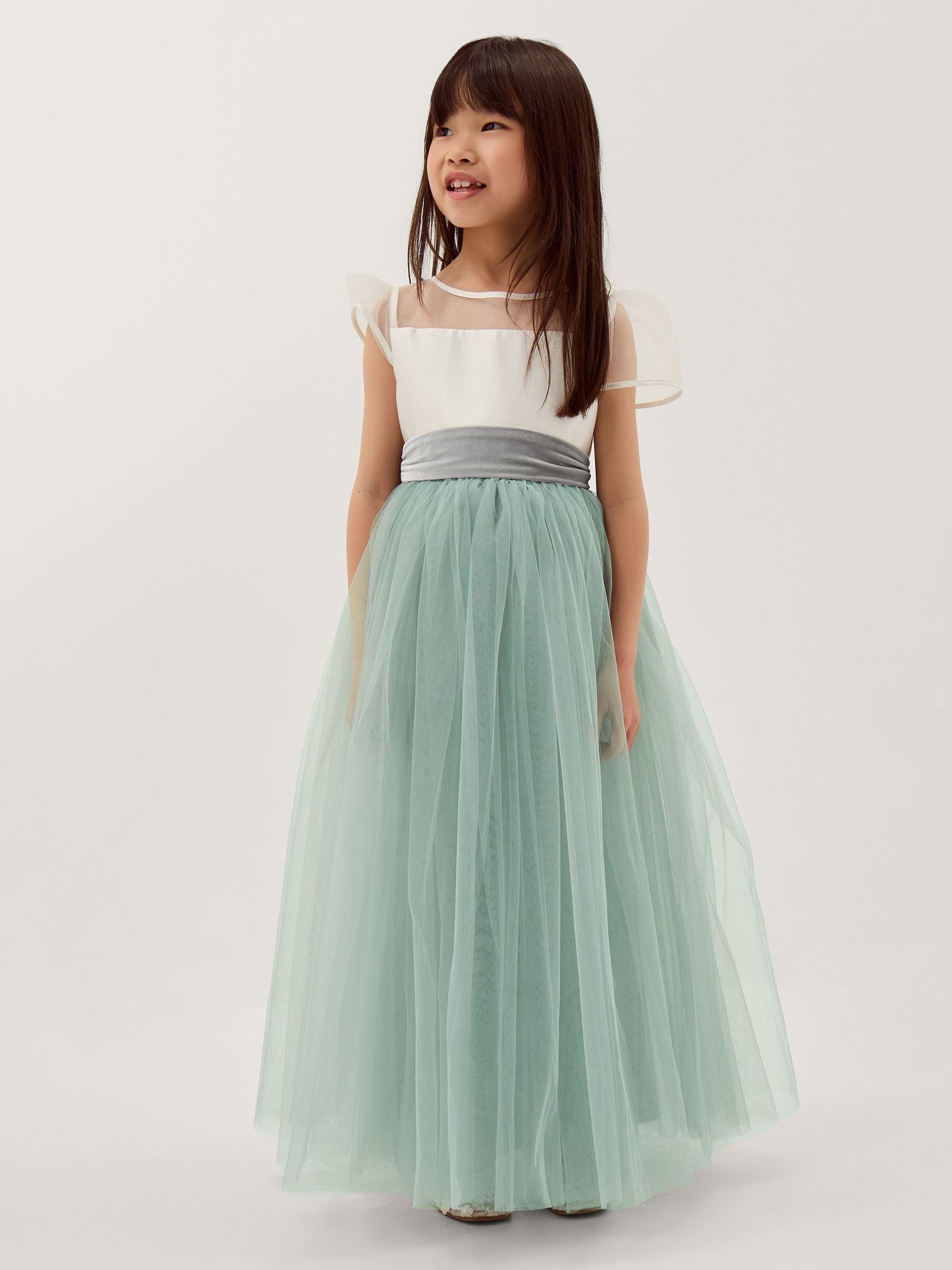 Dsiney Kidz - Monsoon Green Velvet Bow Bridesmaid Dress image 1