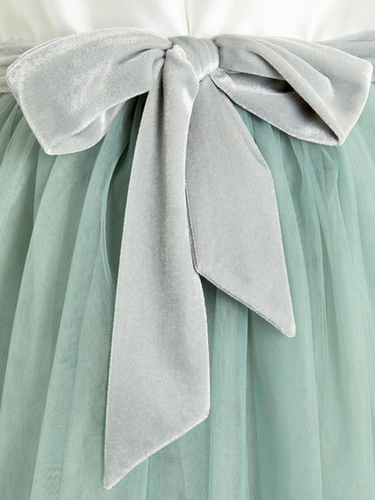 Dsiney Kidz - Monsoon Green Velvet Bow Bridesmaid Dress image 3