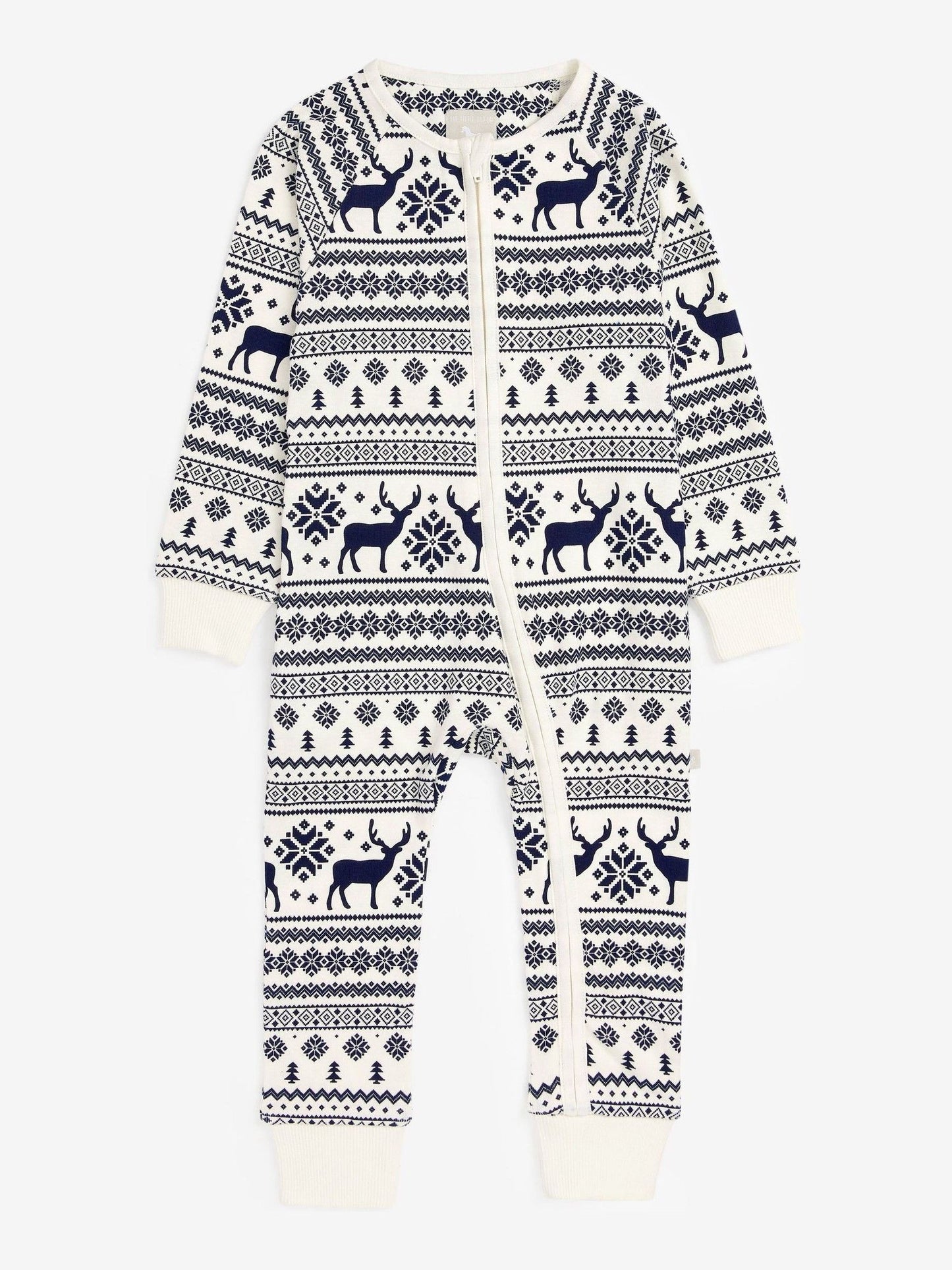 The Little Tailor Cream Baby 100% Cotton Reindeer Christmas Fairisle Pattern All-In-One image 3