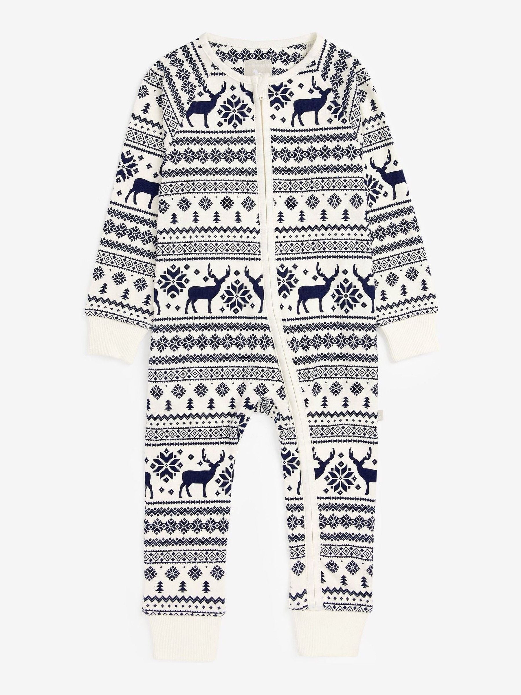 The Little Tailor Cream Baby 100% Cotton Reindeer Christmas Fairisle Pattern All-In-One image 3