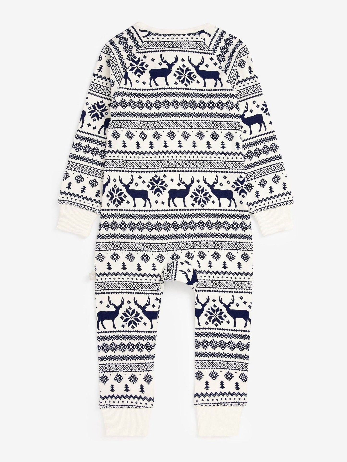 The Little Tailor Cream Baby 100% Cotton Reindeer Christmas Fairisle Pattern All-In-One image 4