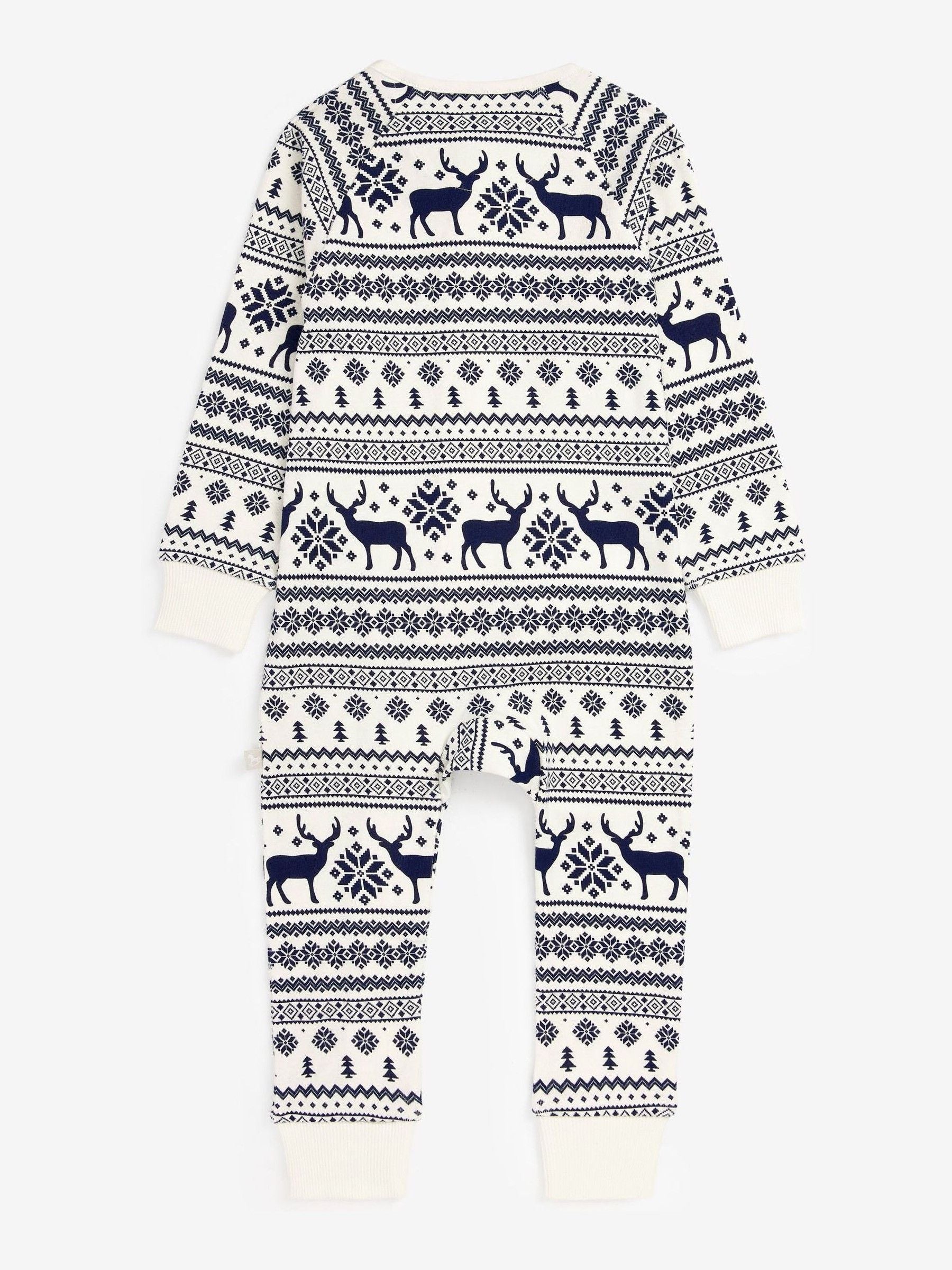 The Little Tailor Cream Baby 100% Cotton Reindeer Christmas Fairisle Pattern All-In-One image 4