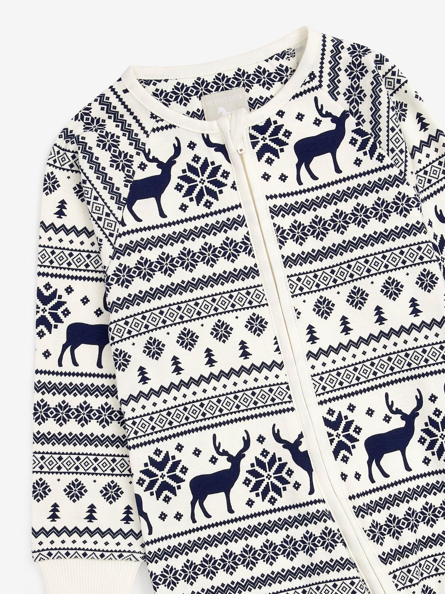 The Little Tailor Cream Baby 100% Cotton Reindeer Christmas Fairisle Pattern All-In-One image 5