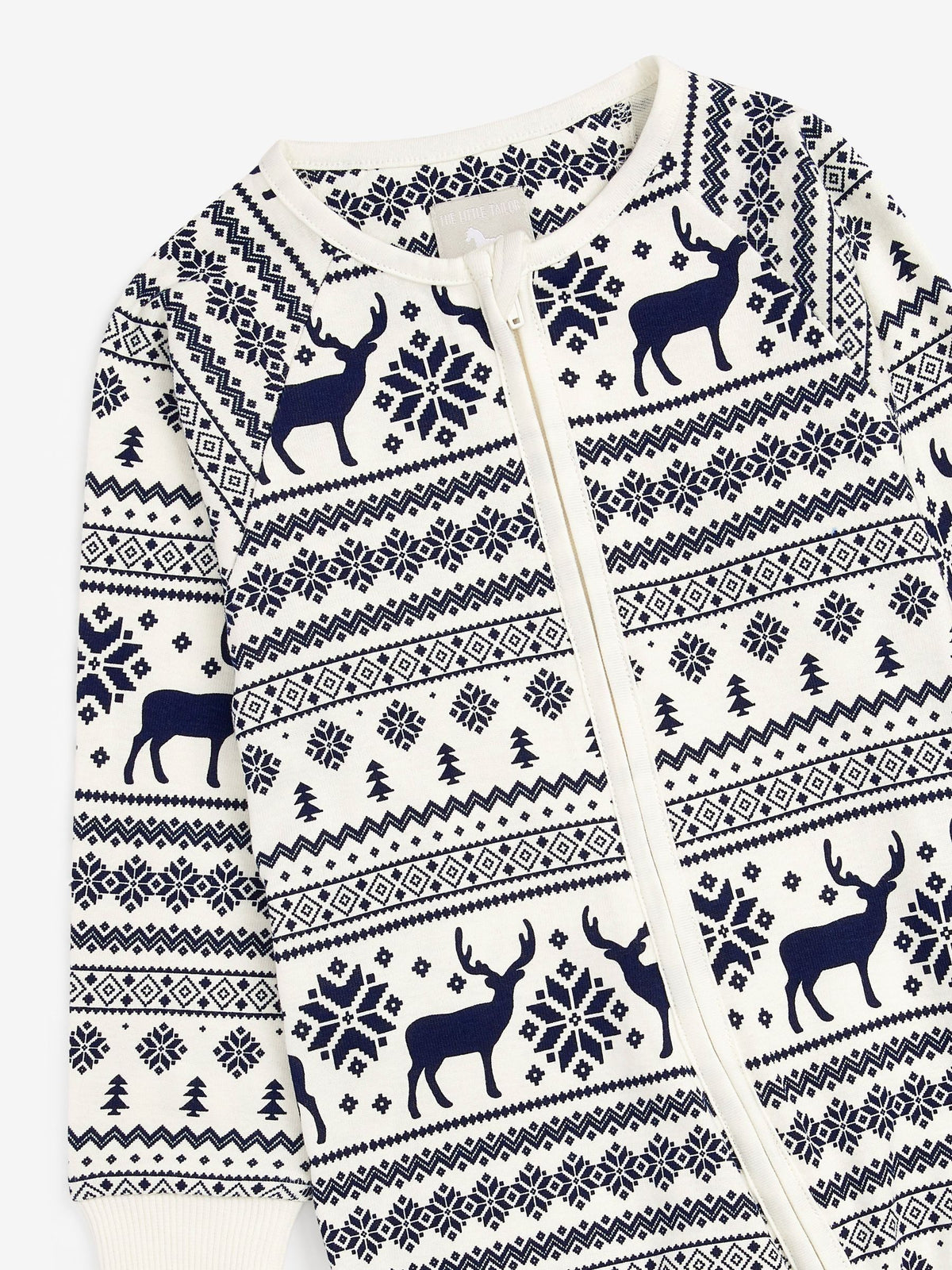 The Little Tailor Cream Baby 100% Cotton Reindeer Christmas Fairisle Pattern All-In-One image 5
