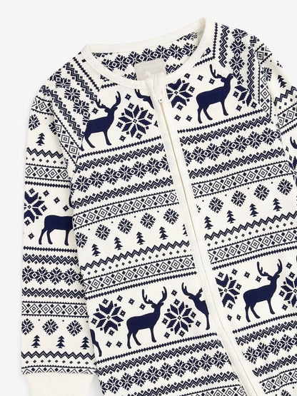 The Little Tailor Cream Baby 100% Cotton Reindeer Christmas Fairisle Pattern All-In-One image 5