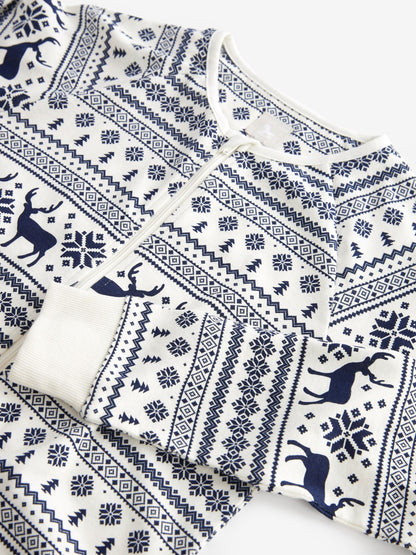 The Little Tailor Cream Baby 100% Cotton Reindeer Christmas Fairisle Pattern All-In-One image 6