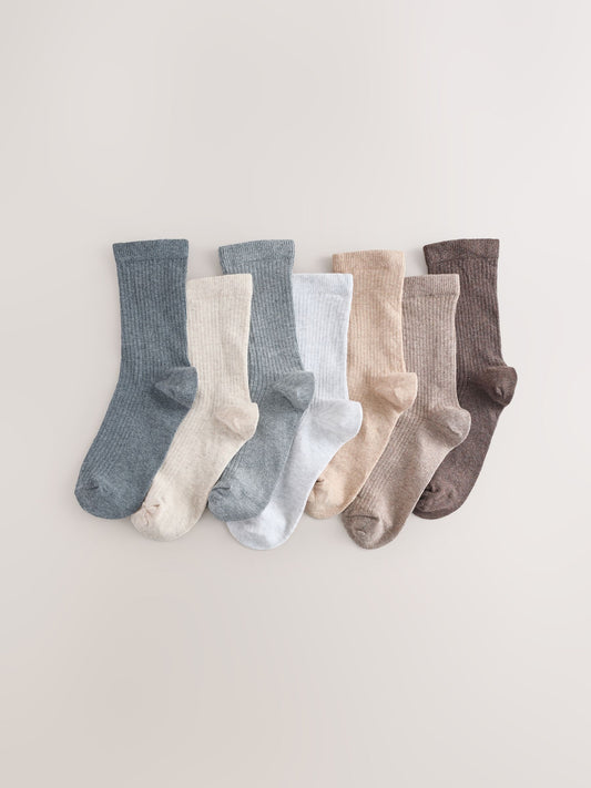 Neutral Cotton Rich Fine Rib Socks 7 Pack image 1