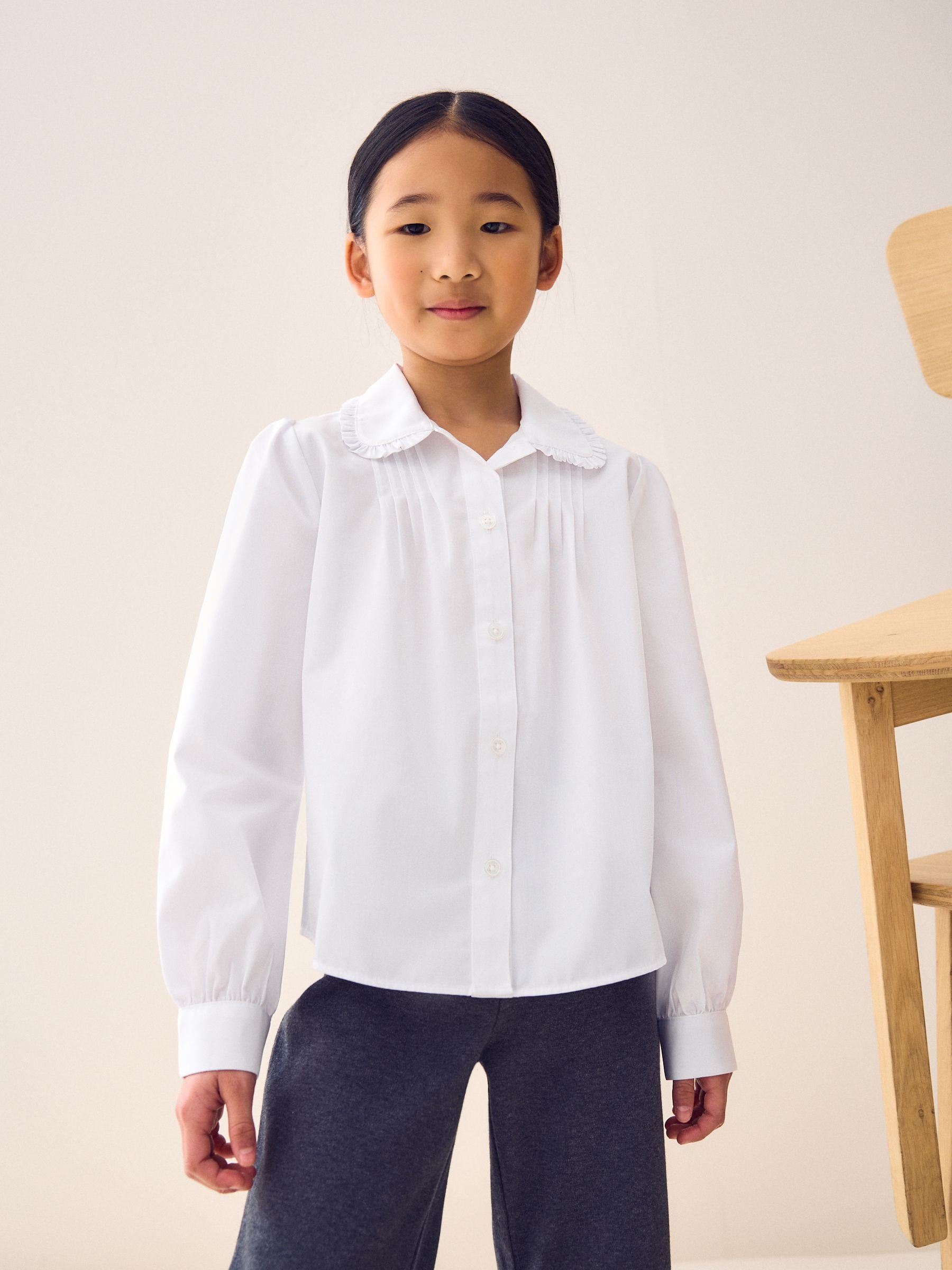 Dsiney Kidz - White Girls Long Sleeve Ruffle Collar School Shirt (3-14yrs) image 1