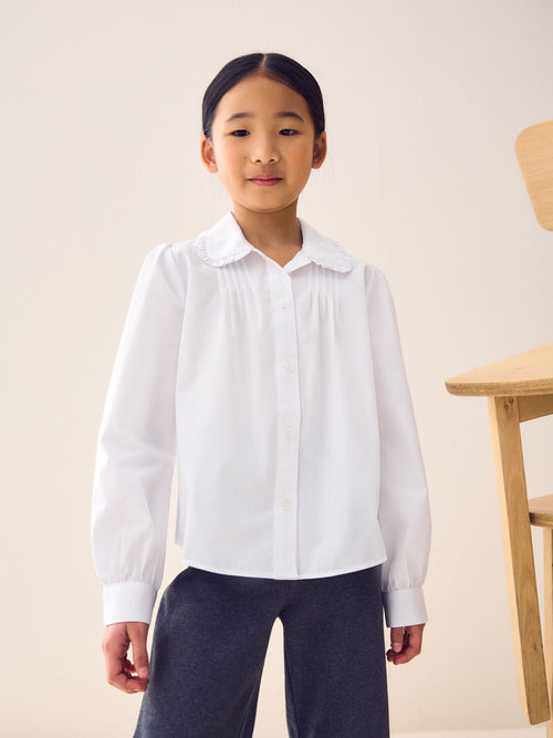 Dsiney Kidz - White Girls Long Sleeve Ruffle Collar School Shirt (3-14yrs) image 1