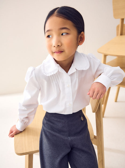 Dsiney Kidz - White Girls Long Sleeve Ruffle Collar School Shirt (3-14yrs) image 2
