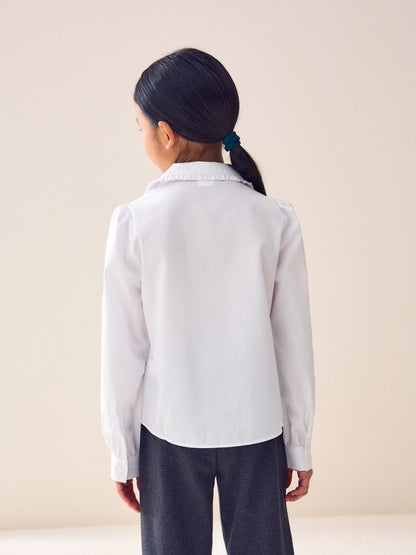 Dsiney Kidz - White Girls Long Sleeve Ruffle Collar School Shirt (3-14yrs) image 5
