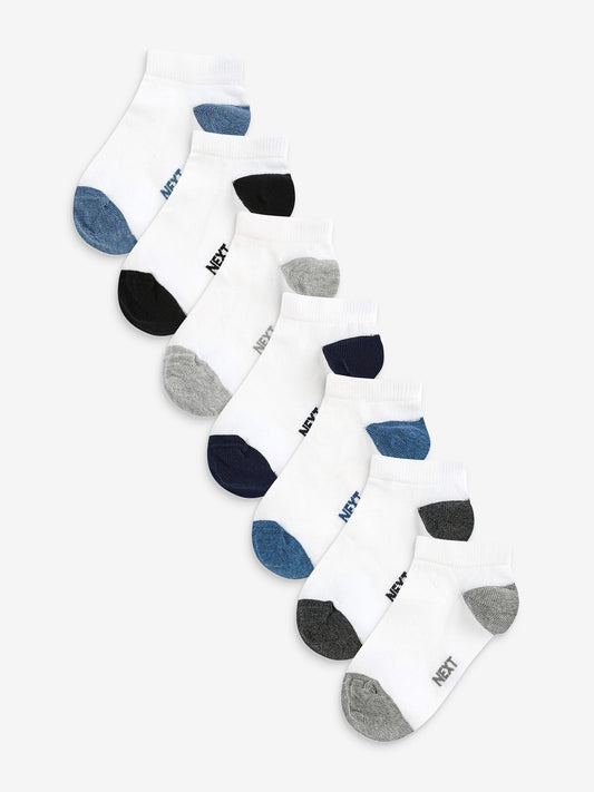 White/Blue/Grey Heel And Toe Cotton Rich Trainer Socks 7 Pack image 1