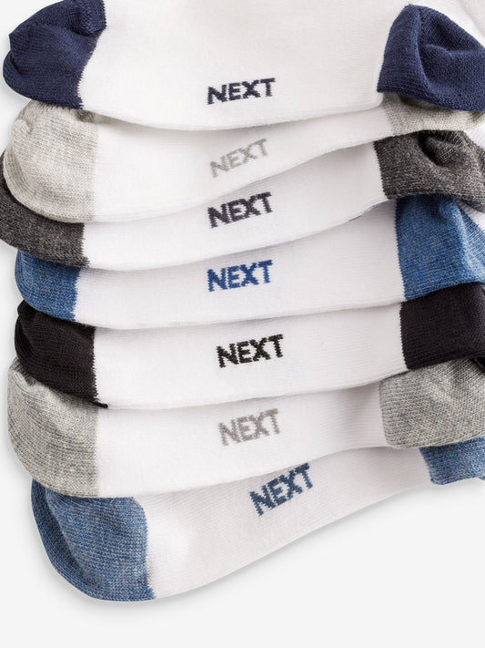 White/Blue/Grey Heel And Toe Cotton Rich Trainer Socks 7 Pack image 3