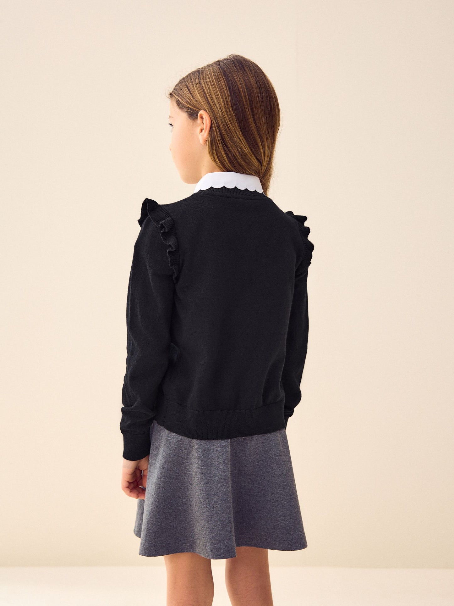 Dsiney Kidz - Black Cotton Rich Frill Shoulder School Cardigan (3-16yrs) image 3