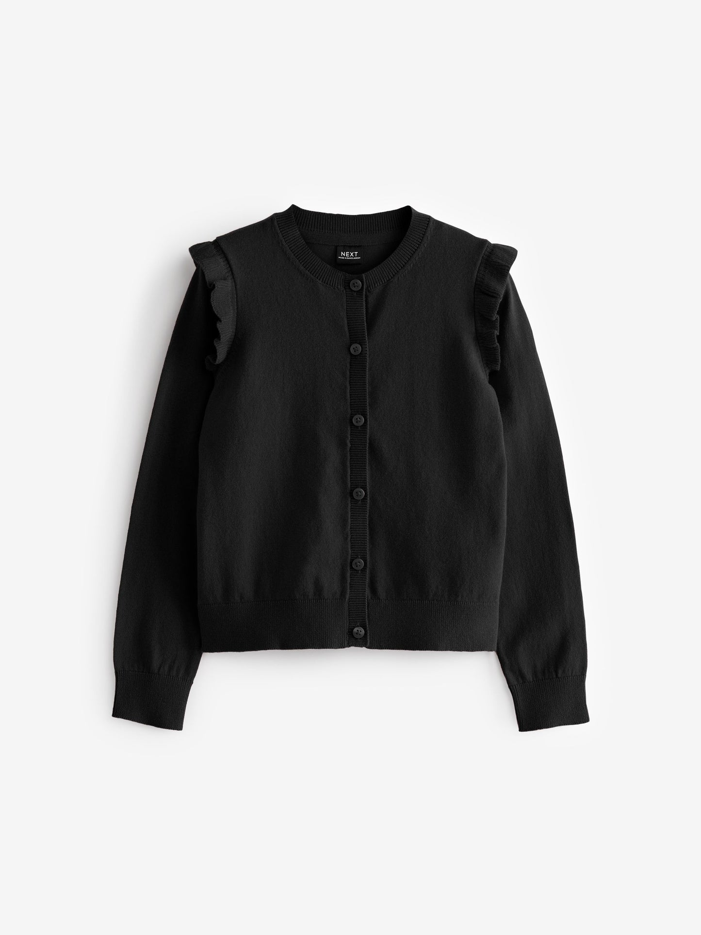 Dsiney Kidz - Black Cotton Rich Frill Shoulder School Cardigan (3-16yrs) image 7