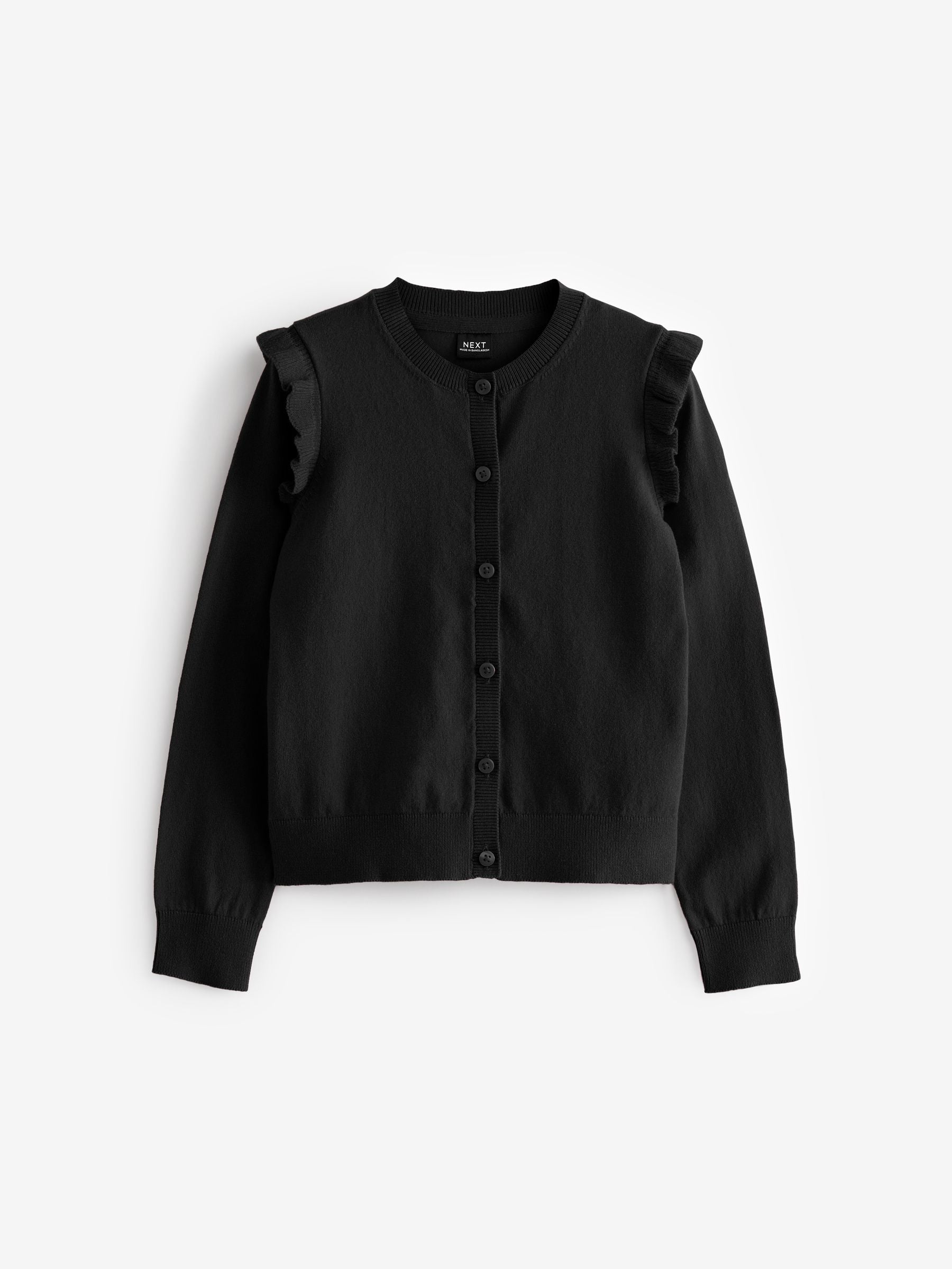Dsiney Kidz - Black Cotton Rich Frill Shoulder School Cardigan (3-16yrs) image 7