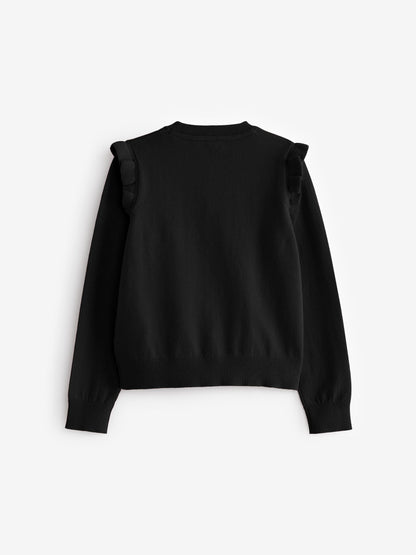 Dsiney Kidz - Black Cotton Rich Frill Shoulder School Cardigan (3-16yrs) image 8