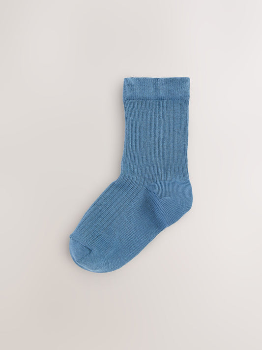Blue/Navy Cotton Rich Fine Rib Socks 7 Pack image 3