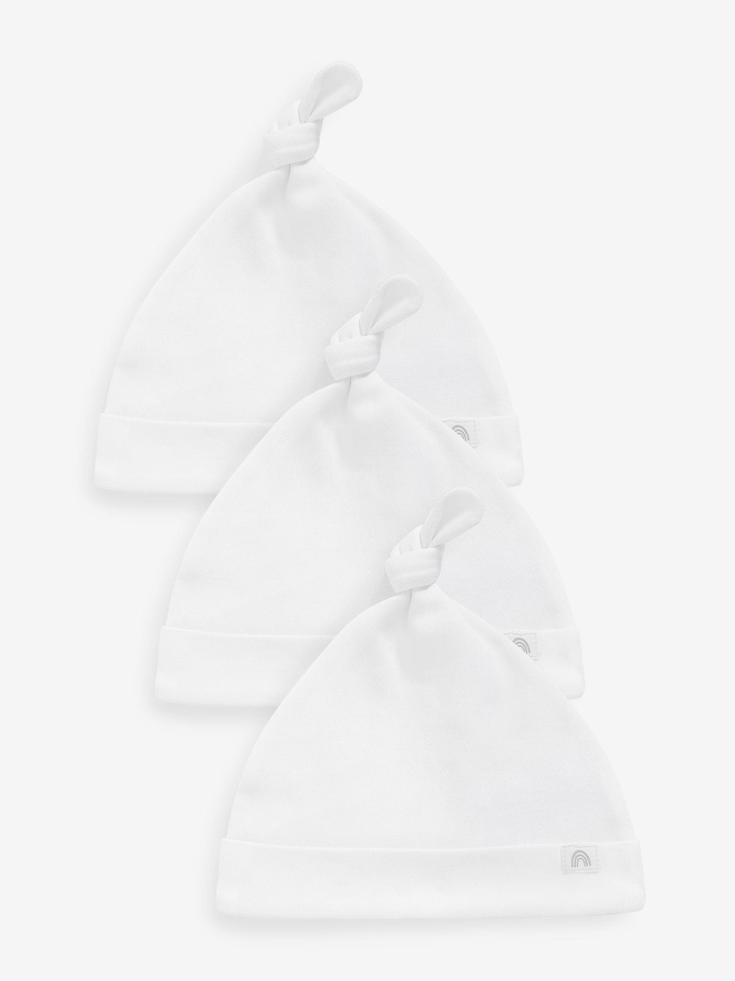 White 100% Cotton Tie Top Baby Hats 3 Pack (0-12mths) image 1