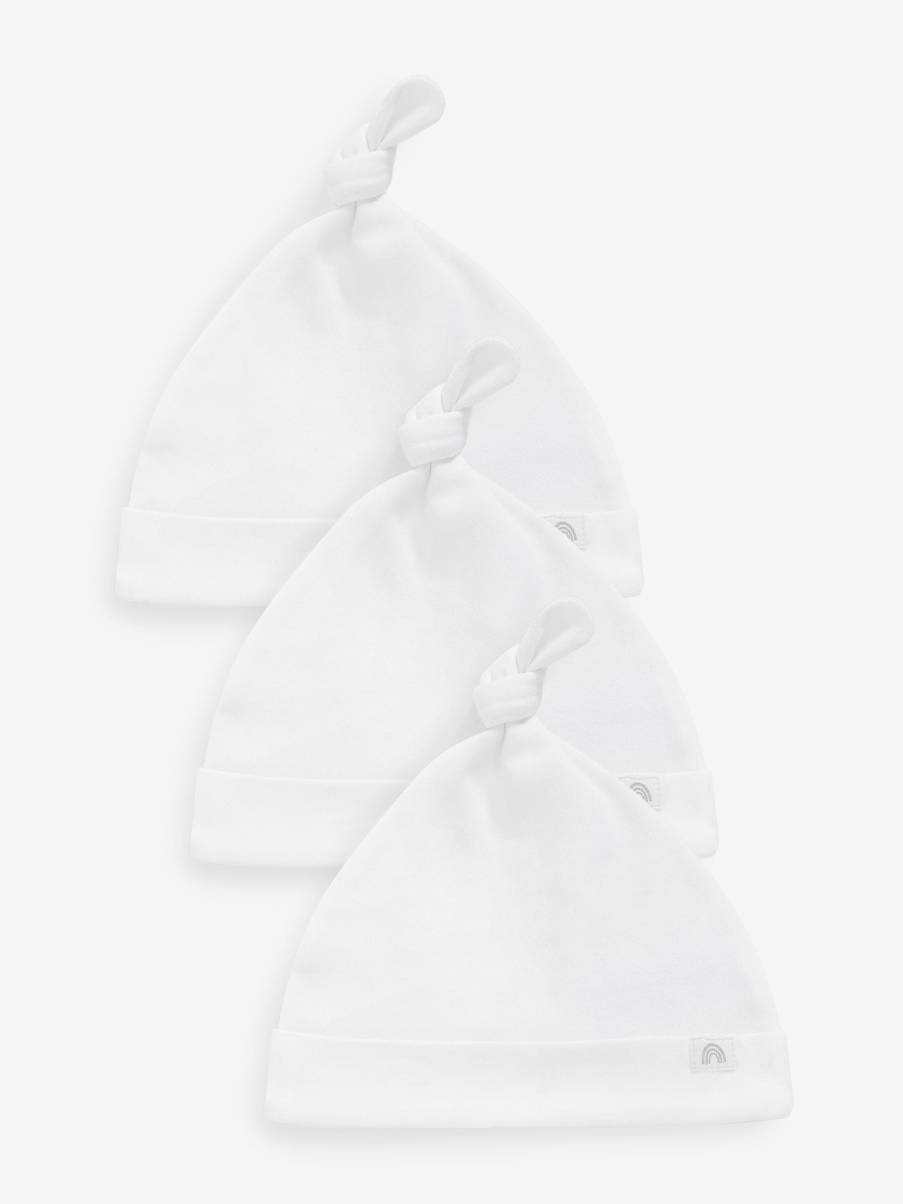 White 100% Cotton Tie Top Baby Hats 3 Pack (0-12mths) image 1