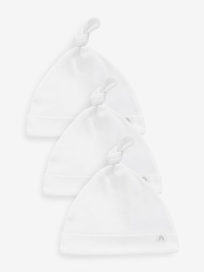 White 100% Cotton Tie Top Baby Hats 3 Pack (0-12mths) image 1