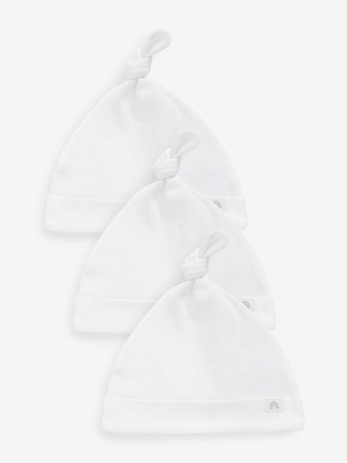 White 100% Cotton Tie Top Baby Hats 3 Pack (0-12mths) image 1