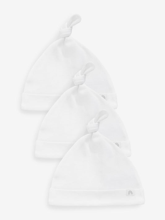 White 100% Cotton Tie Top Baby Hats 3 Pack (0-12mths) image 1