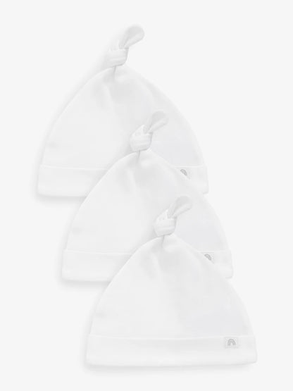 White 100% Cotton Tie Top Baby Hats 3 Pack (0-12mths)