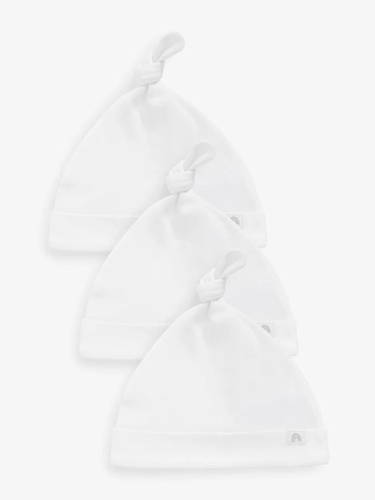 White 100% Cotton Tie Top Baby Hats 3 Pack (0-12mths)