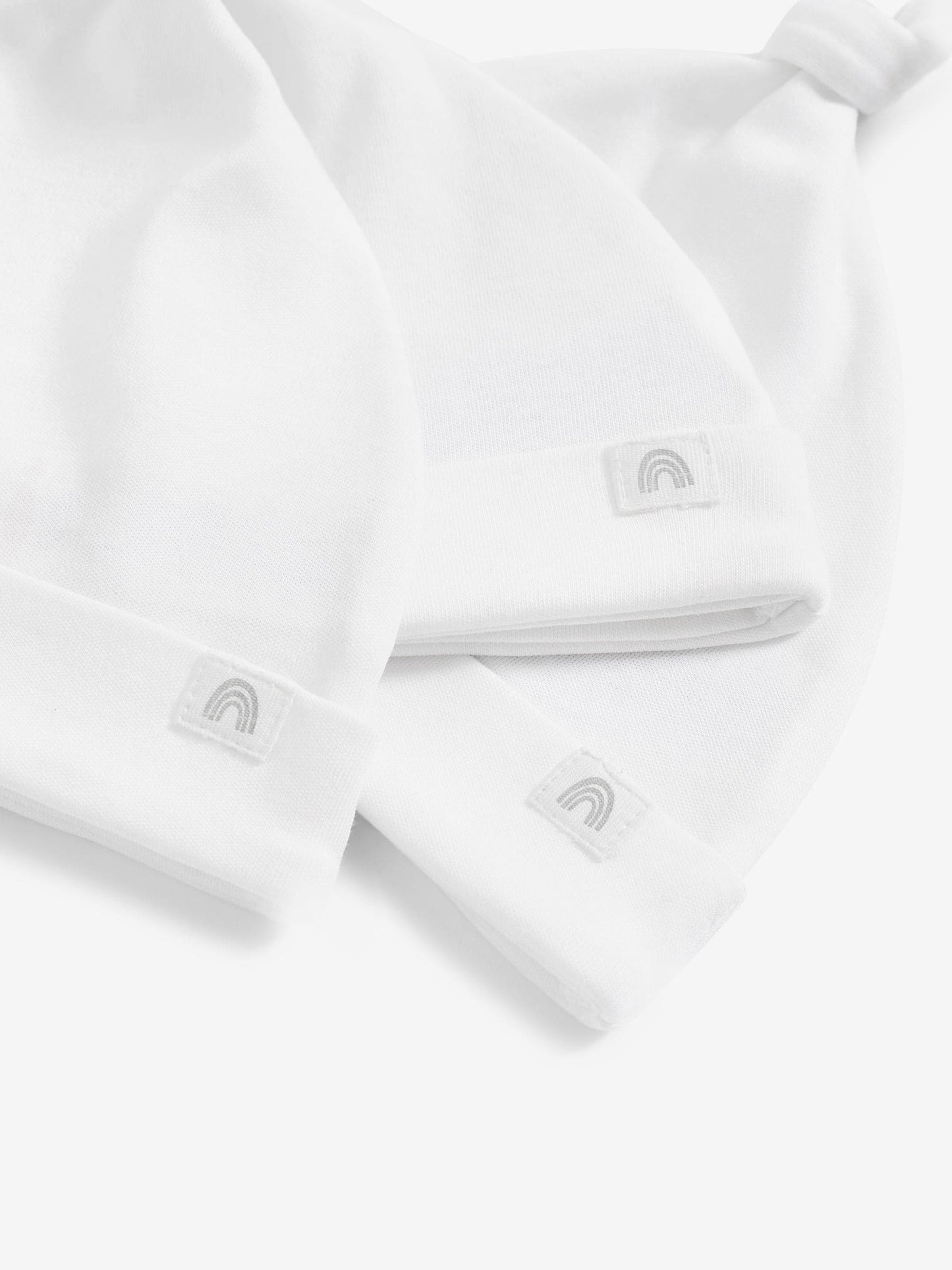 White 100% Cotton Tie Top Baby Hats 3 Pack (0-12mths) image 2