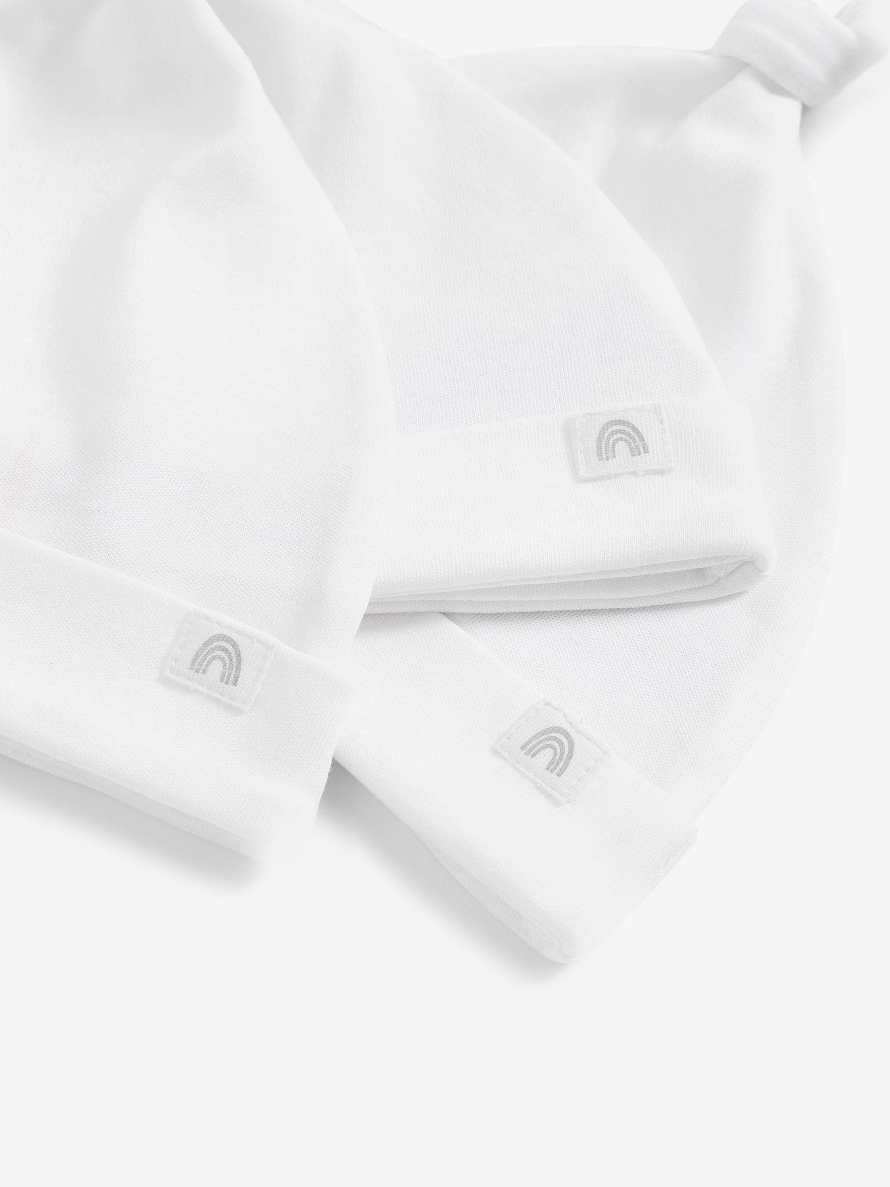 White 100% Cotton Tie Top Baby Hats 3 Pack (0-12mths) image 2