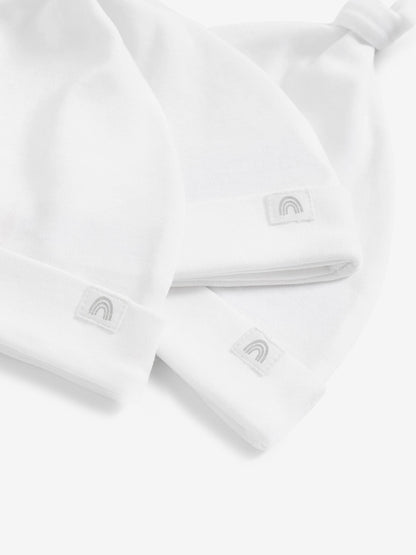 White 100% Cotton Tie Top Baby Hats 3 Pack (0-12mths) image 2