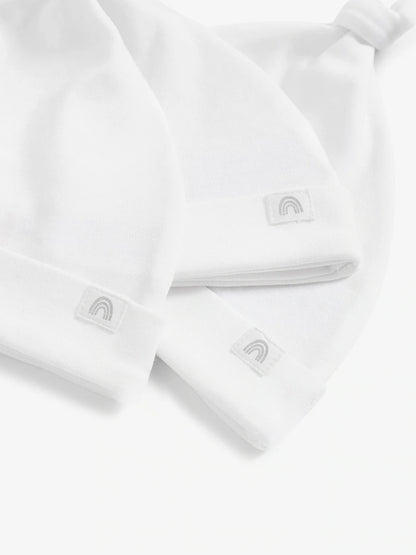 White 100% Cotton Tie Top Baby Hats 3 Pack (0-12mths)