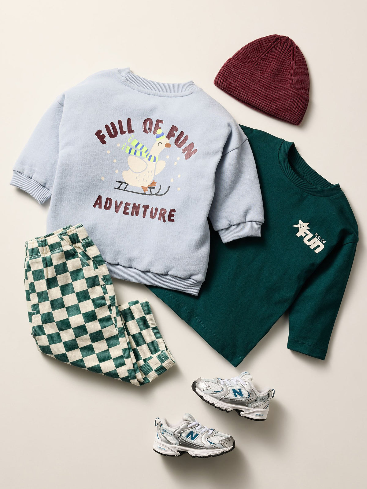 White/Green Checkerboard Pull On Wide Trousers (3mths-7yrs) - image 2