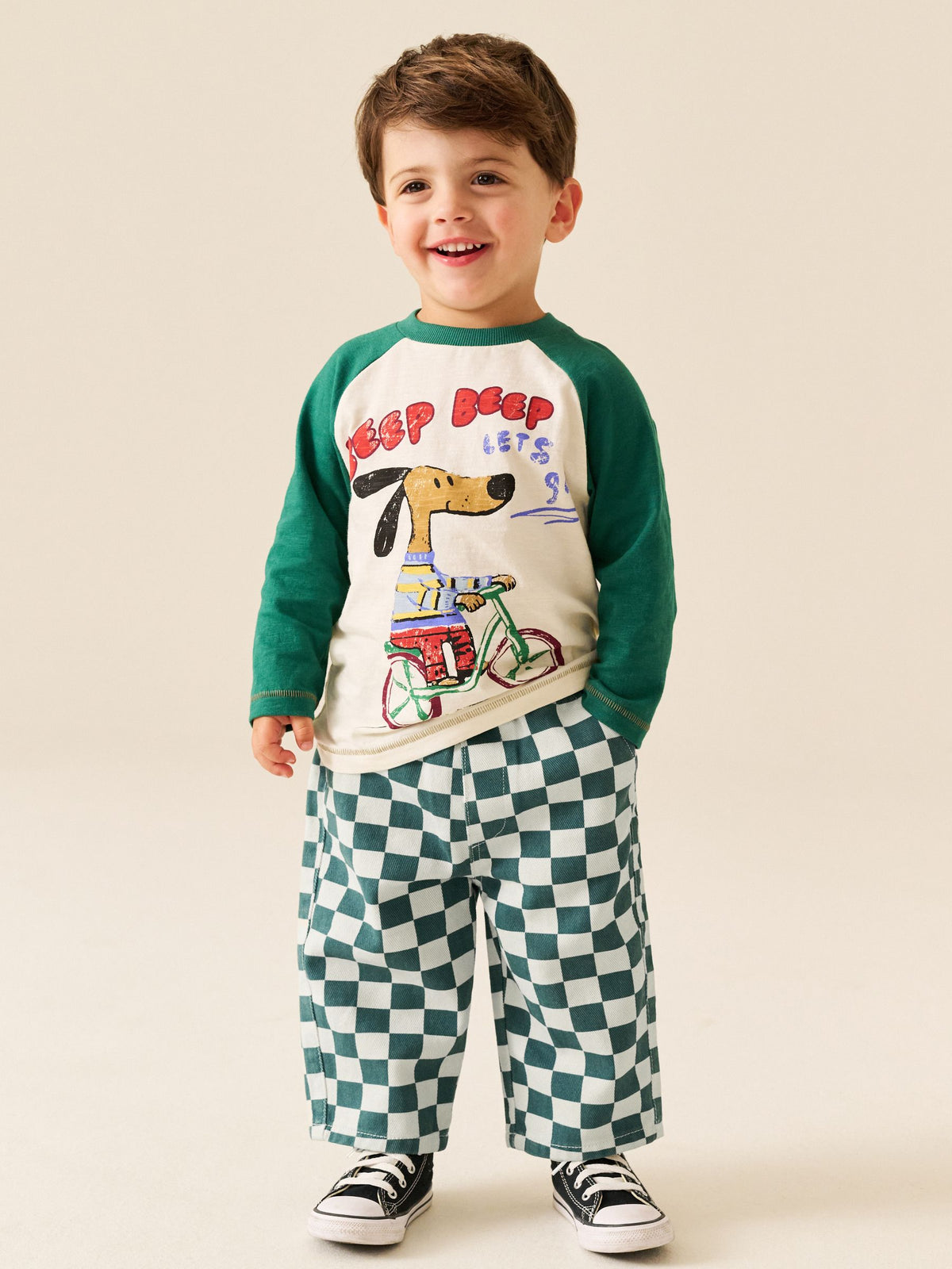 White/Green Checkerboard Pull On Wide Trousers (3mths-7yrs) - image 3