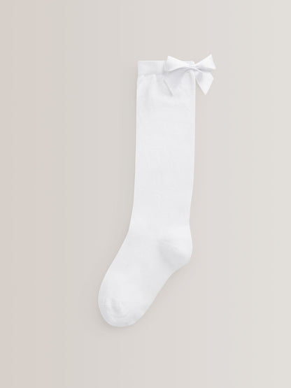 White 2 Pack Cotton Rich Bow Knee High Socks image 2