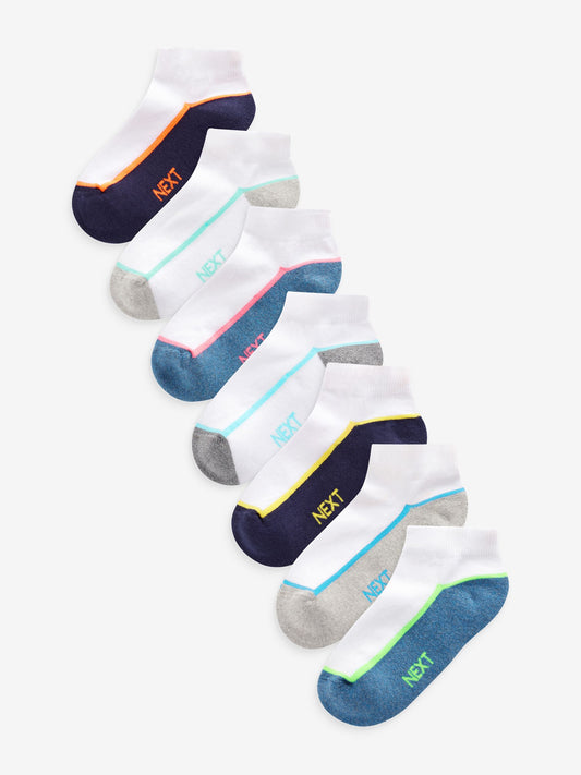 White/Blue Cushioned Footbed Trainer Socks 7 Pack image 1