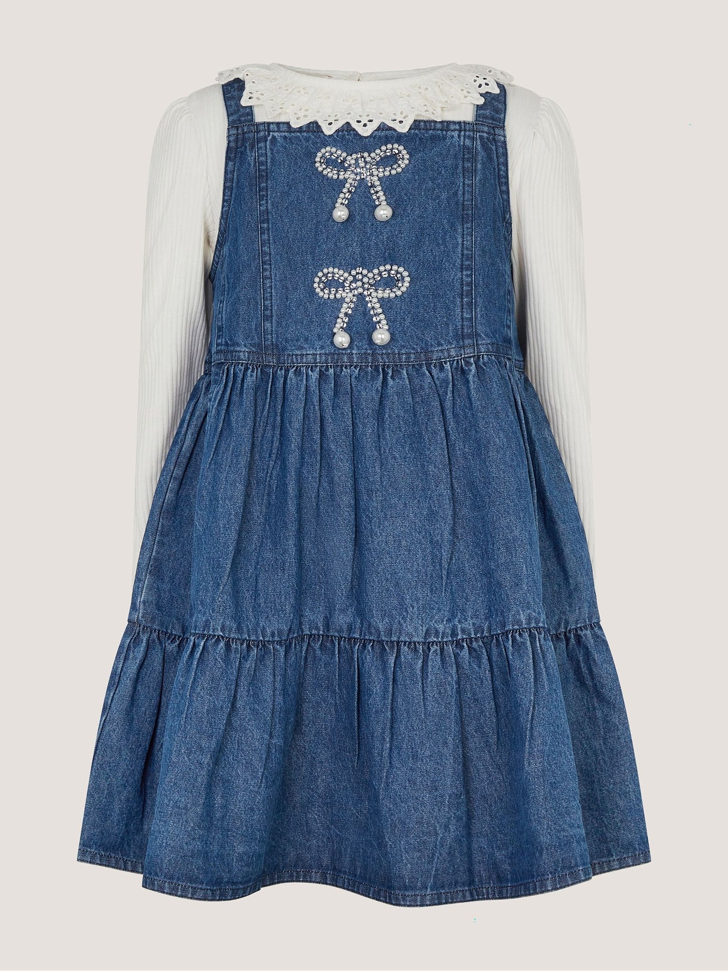 Dsiney Kidz - Monsoon Blue Long Sleeve Top & Denim Pinafore Dress Set image 2