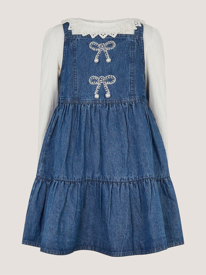 Dsiney Kidz - Monsoon Blue Long Sleeve Top & Denim Pinafore Dress Set image 2
