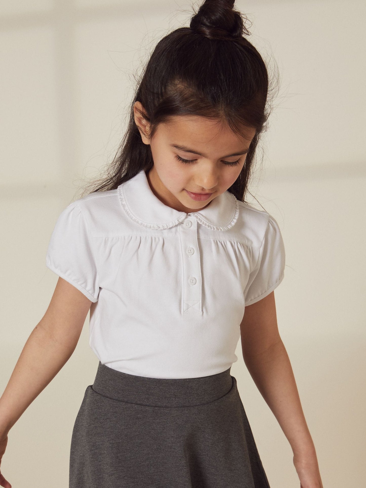 Dsiney Kidz - White Girls Cotton Stretch Pretty Collar School Jersey Top (3-14yrs) image 1