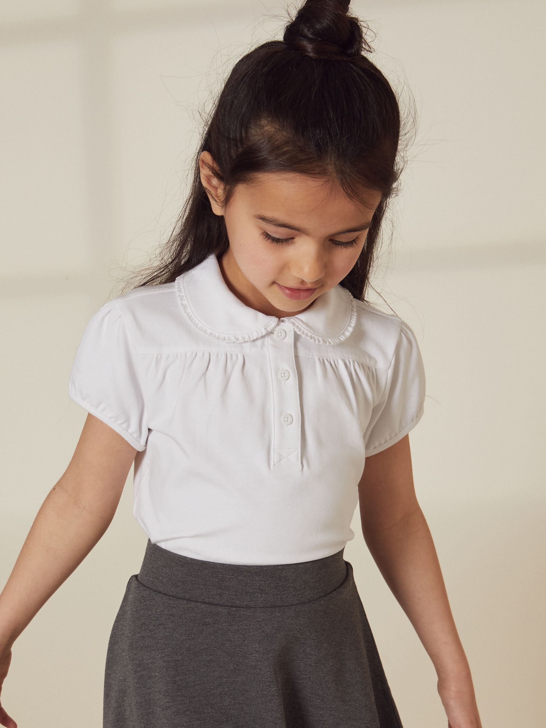 Dsiney Kidz - White Girls Cotton Stretch Pretty Collar School Jersey Top (3-14yrs) image 1